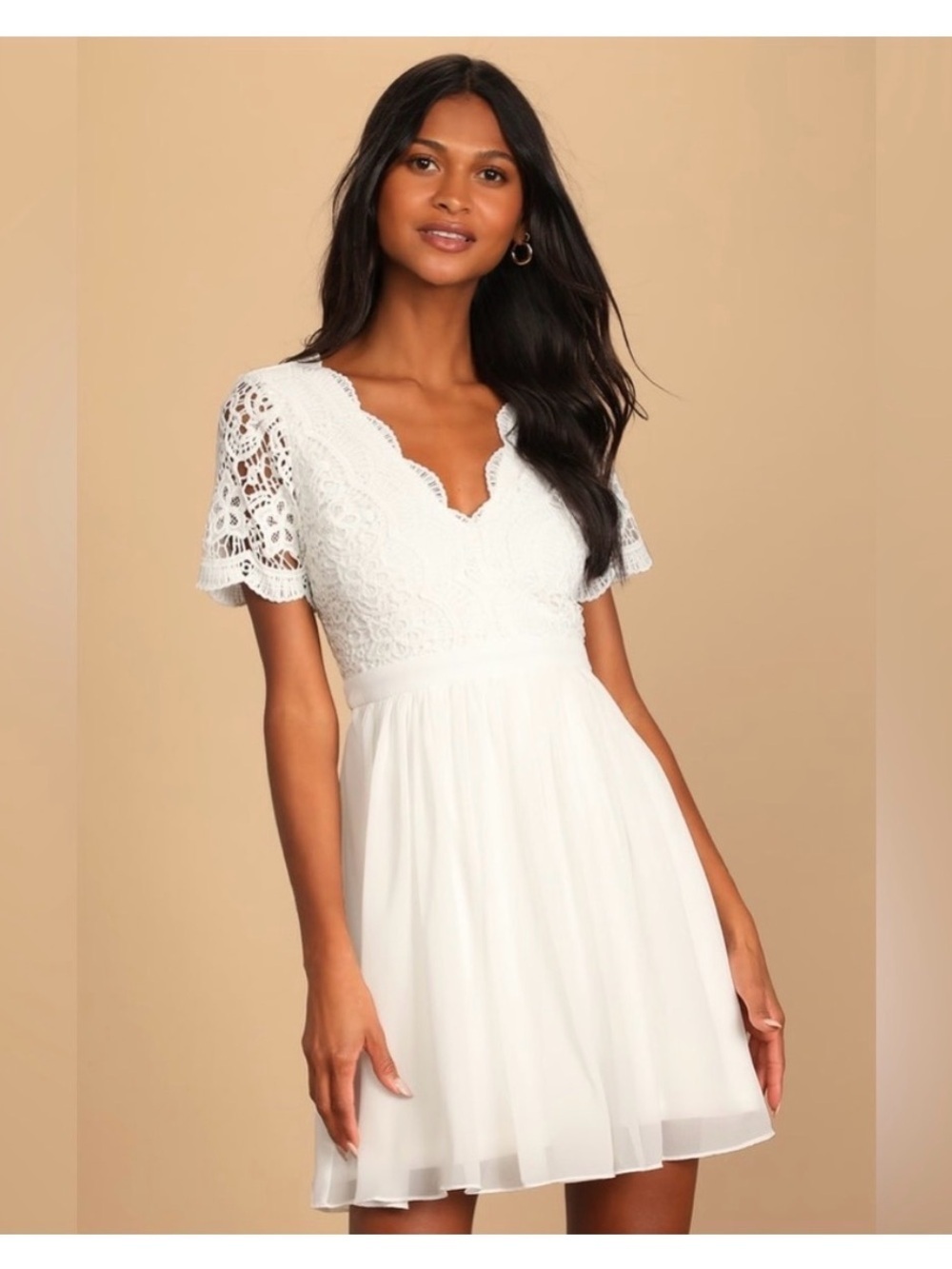 Lulu's White Lace V-Neck Mini Dress